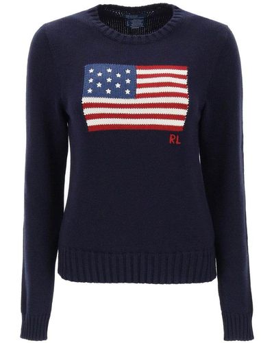 Polo Ralph Lauren Cotton Sweater With Flag Intarsia - Blue