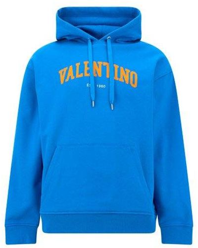 Valentino Logo Printed Long-sleeved Hoodie - Blue