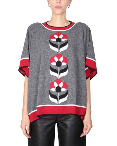 Boutique Moschino Flower Embroidered Knit Top - Grey