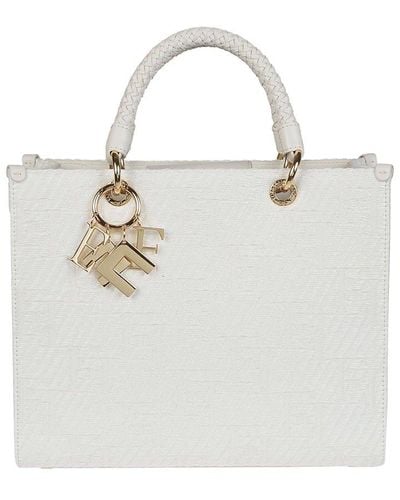Elisabetta Franchi Logo Jacquard Medium Tote Bag - White