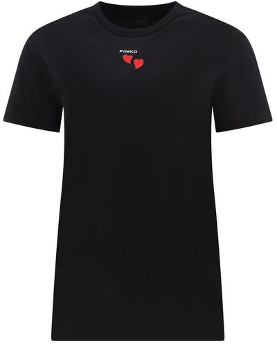 Pinko Heart Embellished Crewneck T-shirt - Black