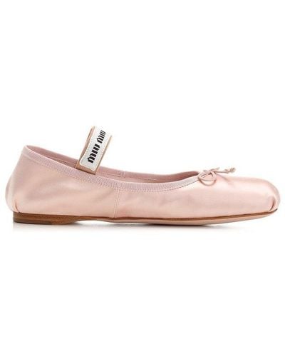 Miu Miu Bow-detailed Slip-on Satin Ballerina Shoes - Pink