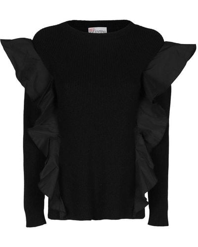 RED Valentino Red Ruffled Knit Sweater - Black