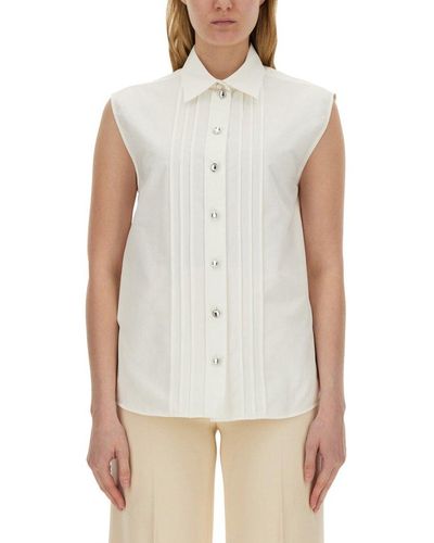 Moschino Pintuck Detailed Curved Hem Shirt - White