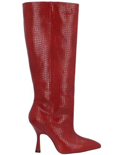 Stuart Weitzman Parton Crocodile-embossed Leather Knee-high Boots - Red