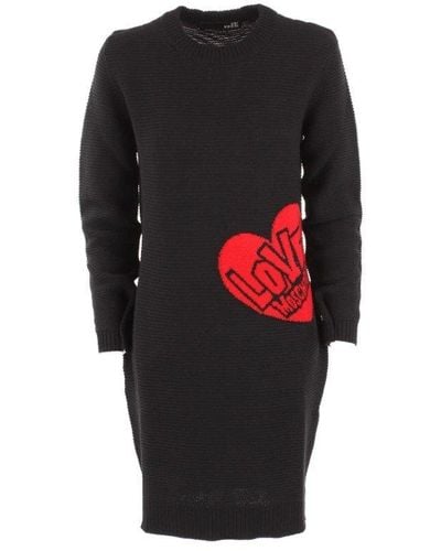 Love Moschino Heart Motif Crewneck Knitted Mini Dress - Black