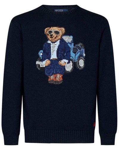 Polo Ralph Lauren Polo Bear Embroidered Crewneck Sweater - Blue