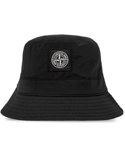 Stone Island Bucket Hat With Logo, - Black
