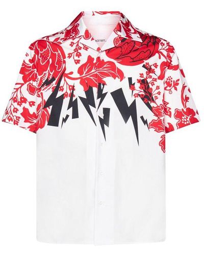Neil Barrett Hawaiian Bolts Print Cotton Shirt - Red