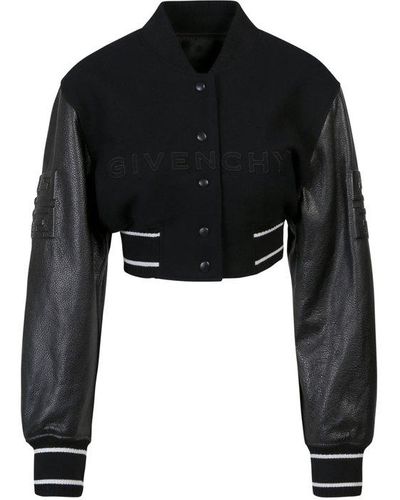 Givenchy 4g Short Bomber In Wool And Leather - Black