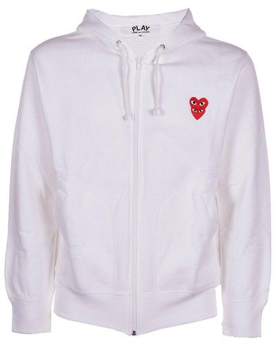 COMME DES GARÇONS PLAY Overlapping Heart Embroidered Zip-up Hoodie - White
