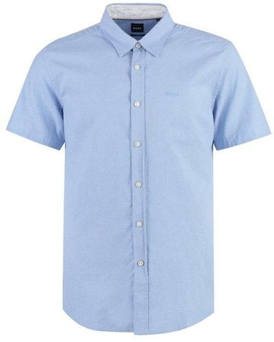 BOSS Short Sleeve Cotton Shirt - Blue