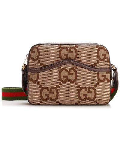 Gucci Jumbo Gg Fabric Messenger Handbag - Brown