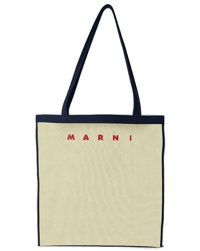 Marni Logo Embroidered Top Handle Bag - Natural