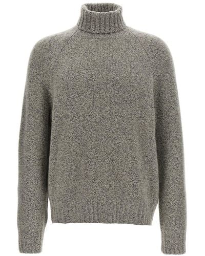 Zegna Boucle Silk Cashmere Sweater Sweater - Grey
