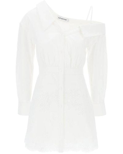 Self-Portrait Lace-appliqué Off-shoulder Mini Dress - White