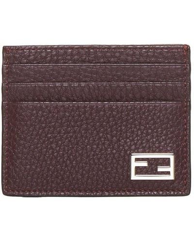 Fendi Logo Leather Card Case - Purple