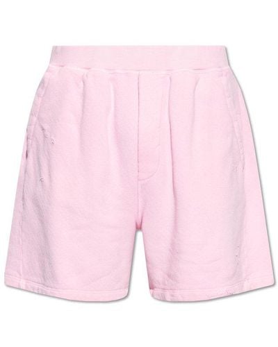 DSquared² Logo Printed Distressed Track Shorts - Pink