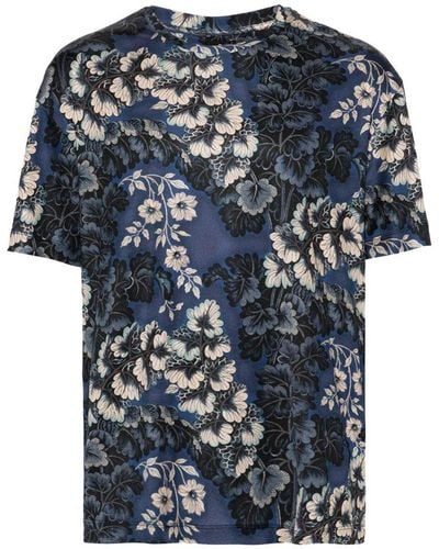 Etro Floral-printed Crewneck T-shirt - Blue