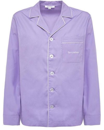 Sporty & Rich Chest-pocket Straight Hem Pajama Top - Purple