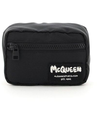 Alexander McQueen Pouch With Graffiti Logo Embroidery - Black