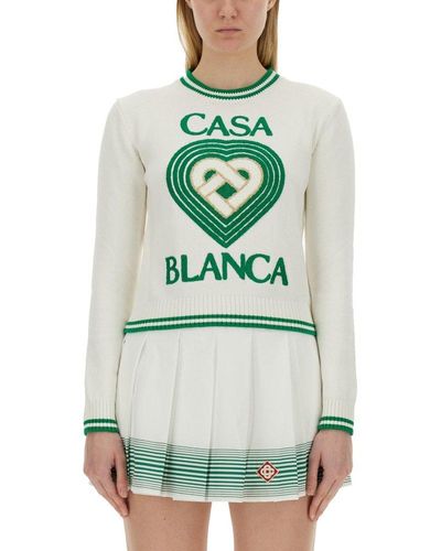 Casablancabrand Logo-intarsia Stripe Trim Jumper - Green