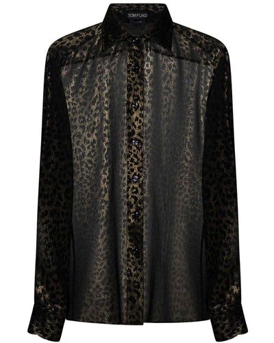 Tom Ford Leopard Print Long-sleeved Shirt - Black