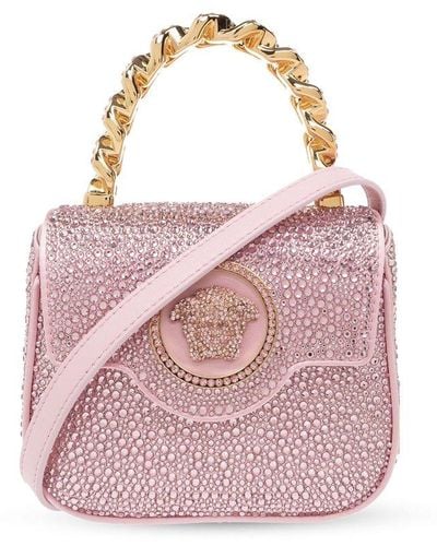 Versace La Medusa Crystal-embellished Mini Bag - Pink