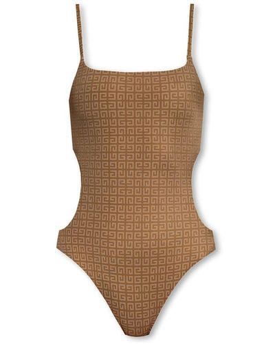 Givenchy Monogram Cut-out Detail One Piece Swimsuit - Brown