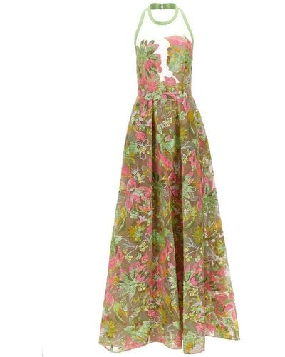 Elie Saab Floral Embroidered Semi-sheer Halterneck Dress - Multicolor