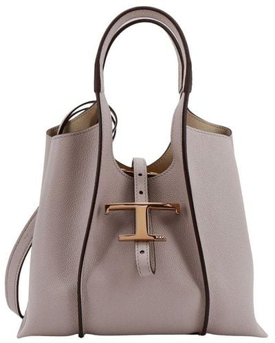 Tod's Timeless Logo Plaque Tote Bag - Gray
