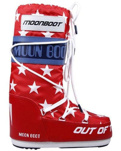 Moon Boot Icon Retrobiker Lace-up Snow Boots - Red