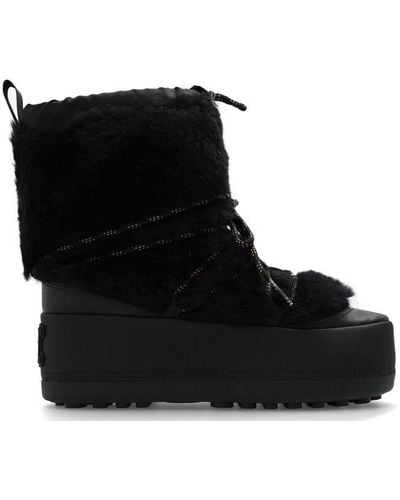 Max Mara Round Toe Lace-up Snow Boots - Black