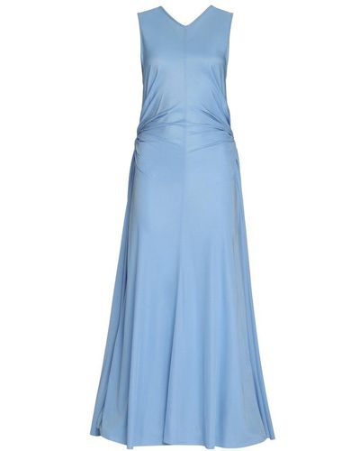 Bottega Veneta Sleeveless Open Back Gathered Maxi Dress - Blue