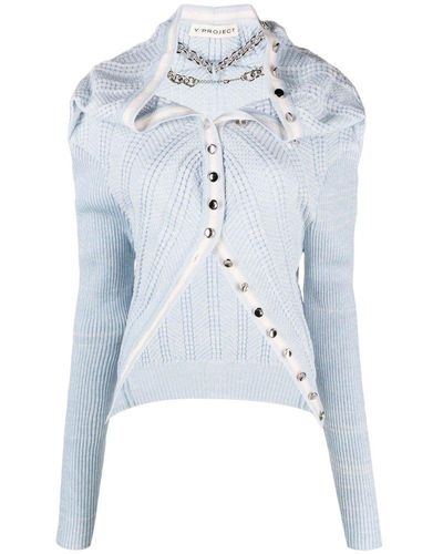 Y. Project Ruffled Cardigan With Chain - Blue