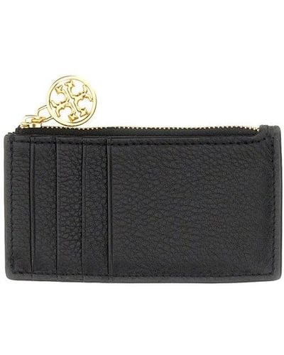 Tory Burch Leather Card Holder With Logo - Black