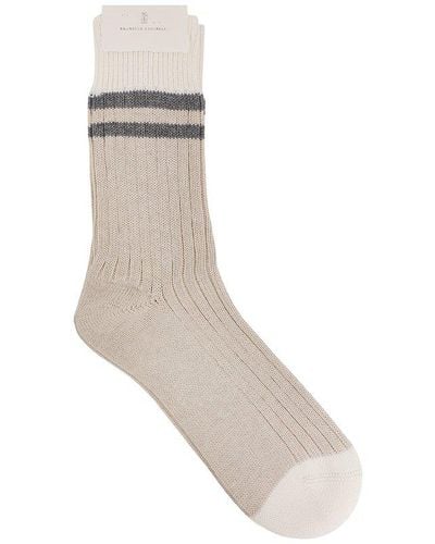 Brunello Cucinelli Striped Ribbed-knit Ankle Socks - White