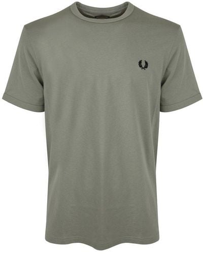Fred Perry Ringer Logo-embroidered Crewneck T-shirt - Grey