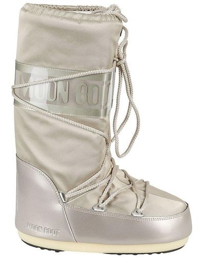 Moon Boot Icon Glance Lace-up Satin Boots - Natural