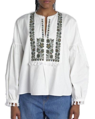 Weekend by Maxmara Floral Patterned Long-sleeved Top - White