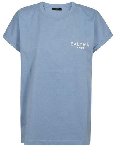 Balmain Logo Printed Crewneck T-shirt - Blue