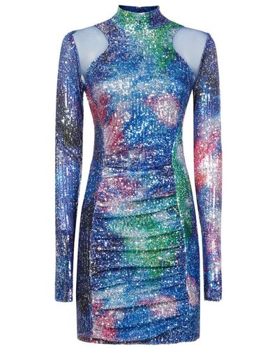 Versace Sequined Ruched Mini Dress - Blue
