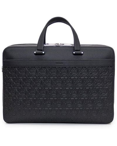 Ferragamo Gancini Embossed Briefcase - Black