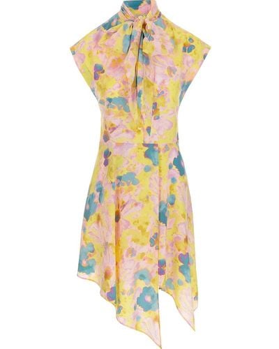 Stella McCartney Asymmetric-hem Floral Printed Scarf-neckline Dress - Yellow