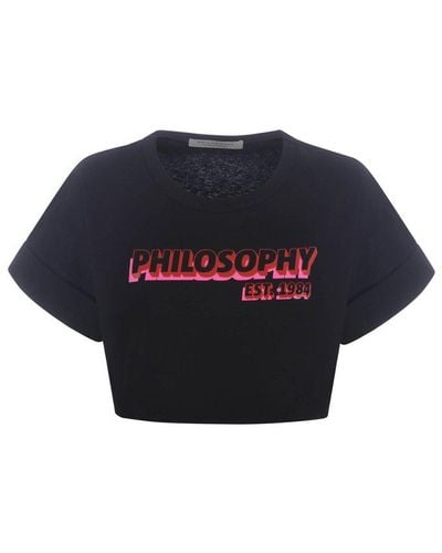 Philosophy Di Lorenzo Serafini T-shirt Logo Cropped In Cotone - Blue