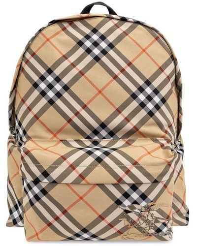 Burberry Checked Logo Detailed Backpack - Grey