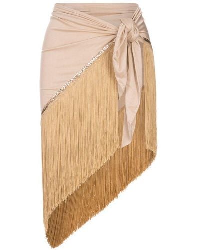 Rabanne Gold Shiny Mesh Skirt With Fringes - Natural