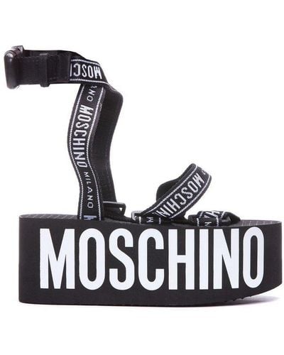 Moschino Logo Tape Platform Sandals - White