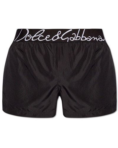 Dolce & Gabbana Logo-waistband Swim Trunks - Black