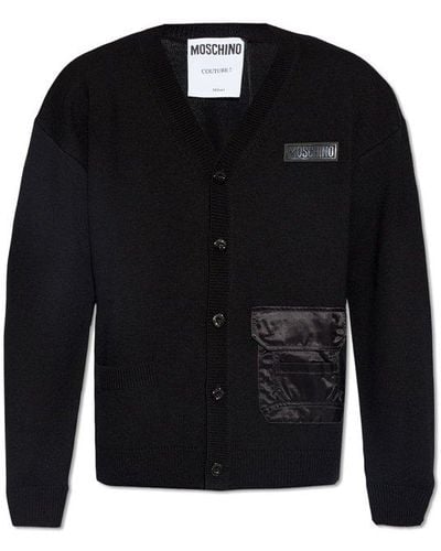 Moschino Wool Cardigan With Logo, - Black